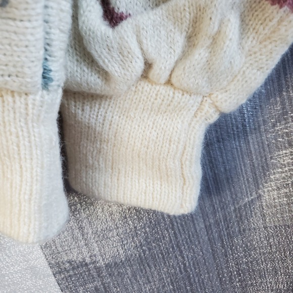 Tulchan 100% Pure New Wool Cardigan Sweater Cream Multicolor Geometric grandma - Picture 10 of 13